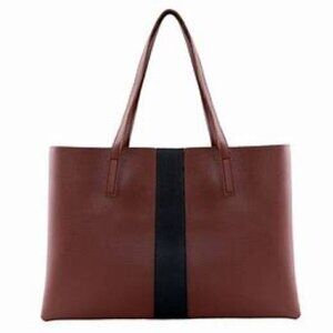 Vince Camuto Luck Brown Black Stripe Vegan Faux Leather Everyday Commuter Tote